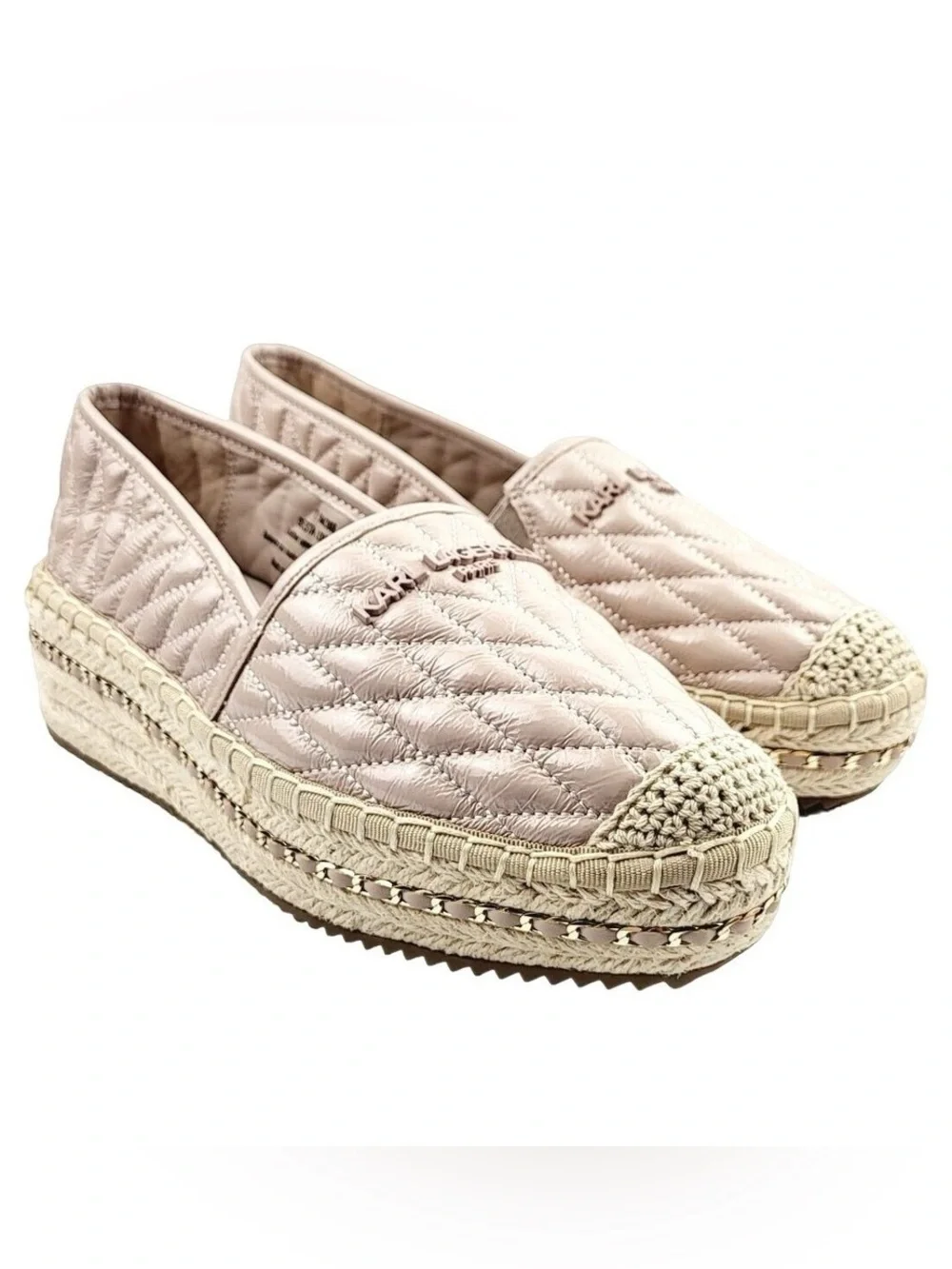 Karl Lagerfeld Paris Desta Logo‎ Quilted Nude Platform Espadrille Slip-On 6.5